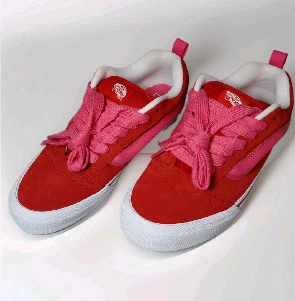 NWOT VANS Women's 10.5 Red/Pink Suede Low Top Lace Up Skate Sneakers Knu Skool